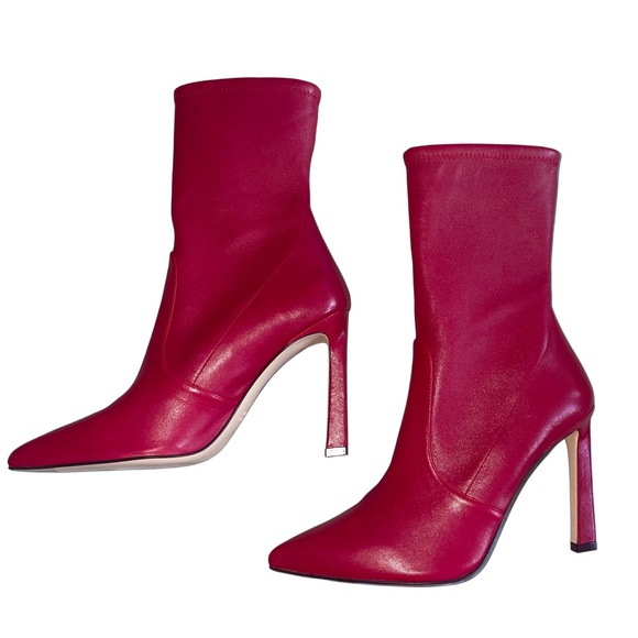 Stuart Weitzman ankle boots in dark cherry red leather - Picture 2 of 6